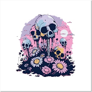 pastel daisys and skulls Posters and Art